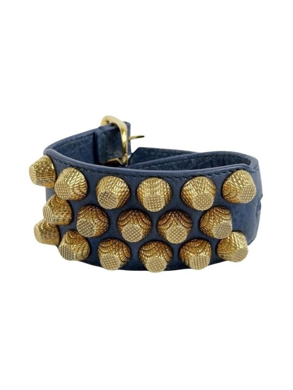 Balenciaga Bracelet Blue Leather Metal Studs Gold